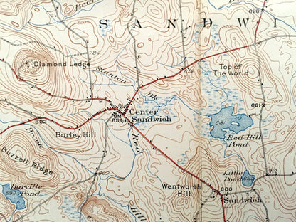 Antique Sandwich, New Hampshire 1931 US Geological Survey Topographic Map – Waterville, Moultonbroro, Squam Lake White Mountains Chocorua NH