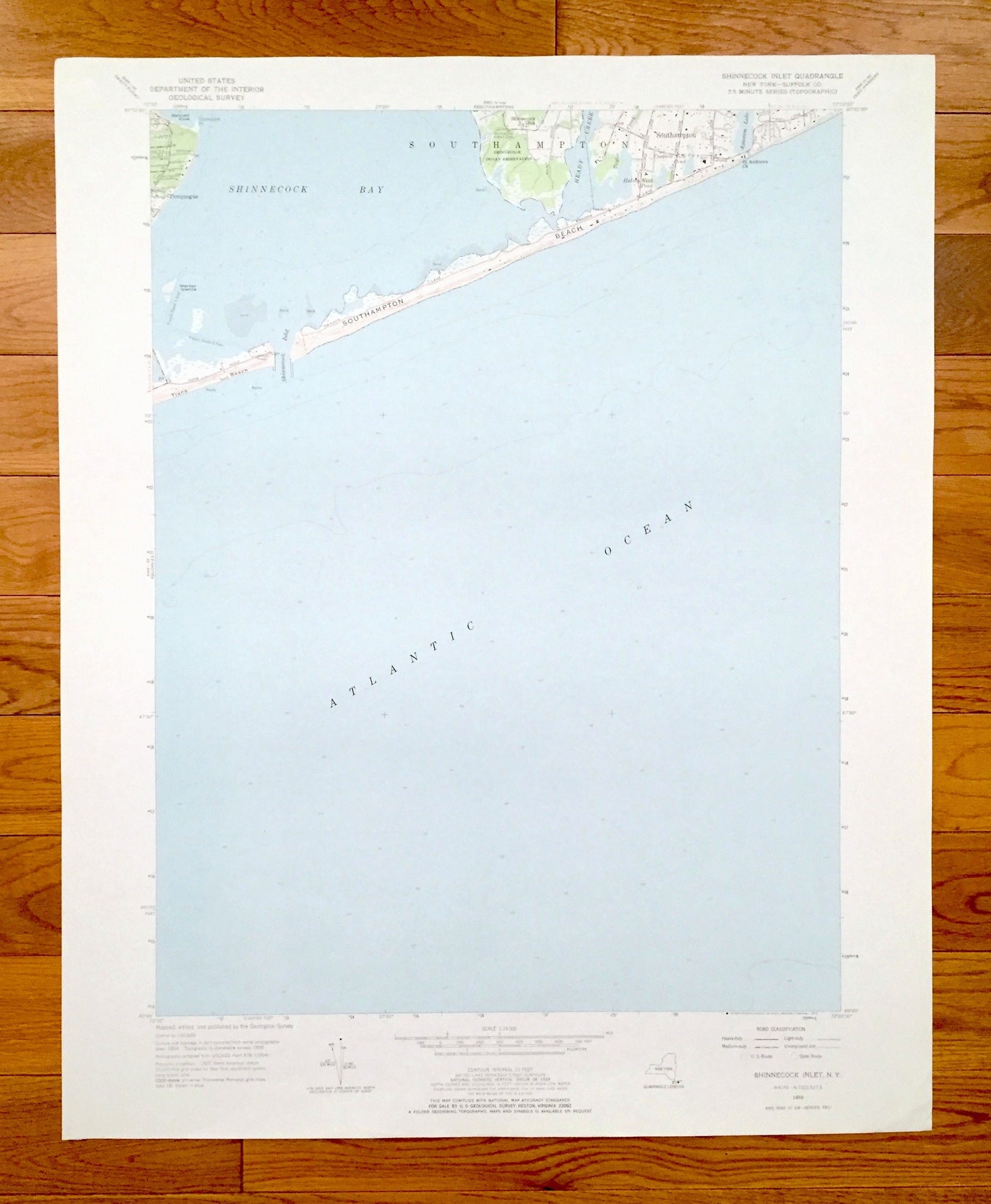 Antique Shinnecock Inlet, New York 1955 US Geological Survey Topographic Map – Suffolk County, Long Island, Southampton, Ponquogue, NY