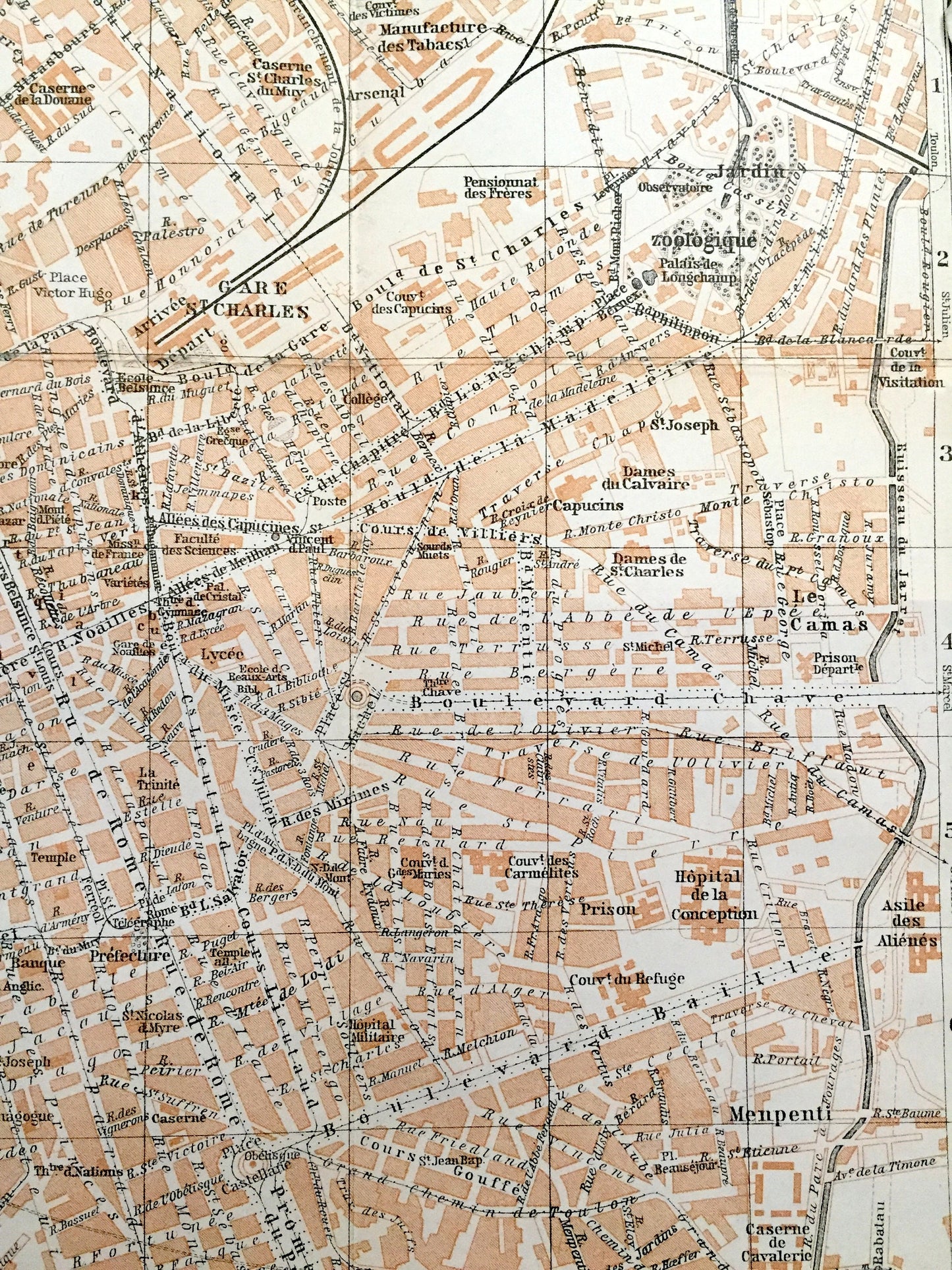 Antique 1914 Marseille, France Map from Baedekers Guide Atlas – Mediterranean, Boulevard, Bouches-du-Rhone, Provence-Alpes-Cote d'Azur, City