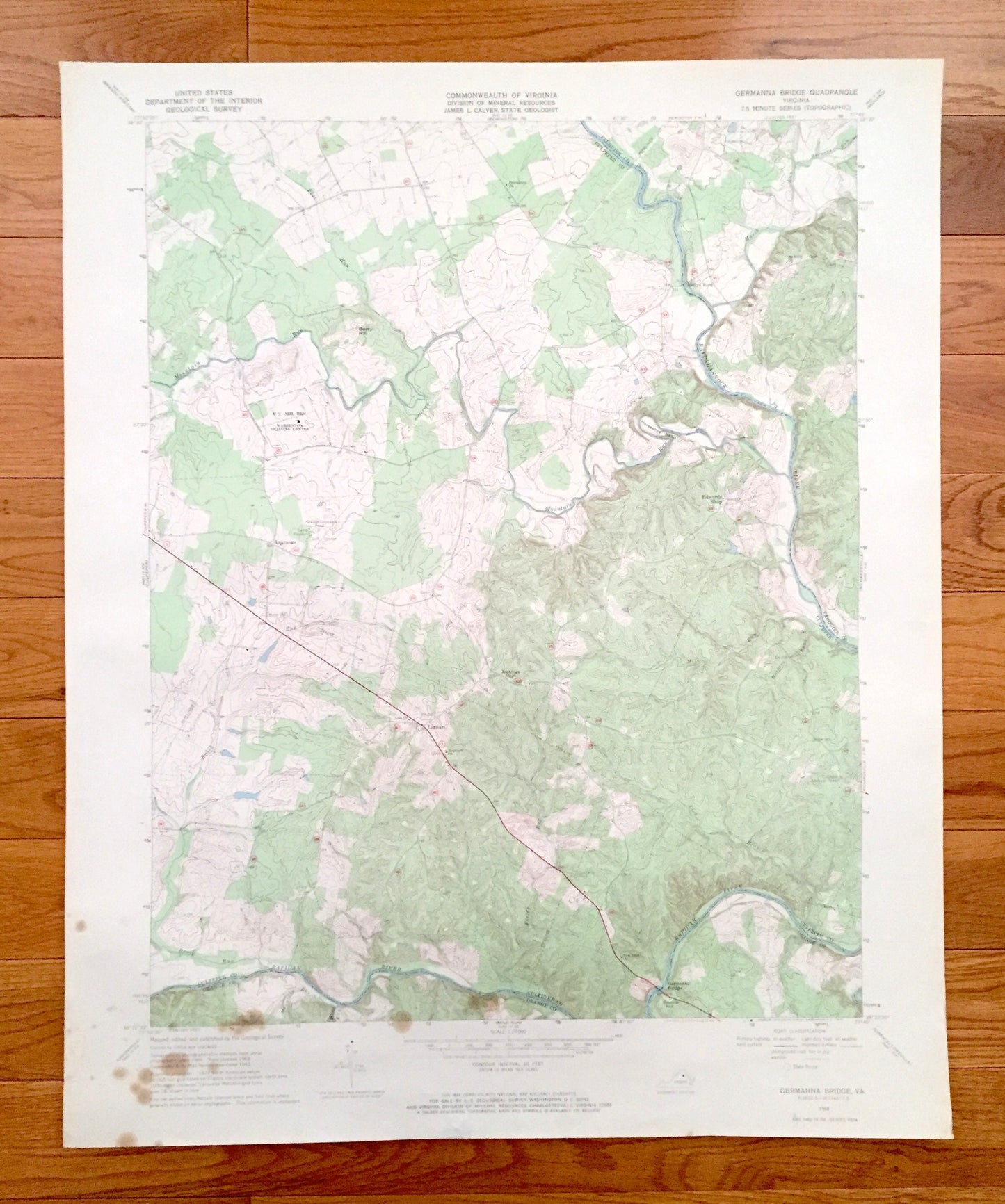 Antique Germanna Bridge, Virginia 1968 US Geological Survey Topographic Map – Fauquier, Culpeper County, Lignum, Rappahannock, Rapidan, VA