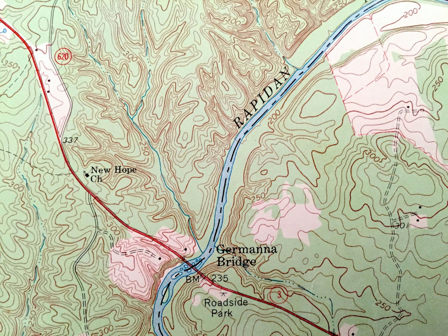 Antique Germanna Bridge, Virginia 1968 US Geological Survey Topographic Map – Fauquier, Culpeper County, Lignum, Rappahannock, Rapidan, VA
