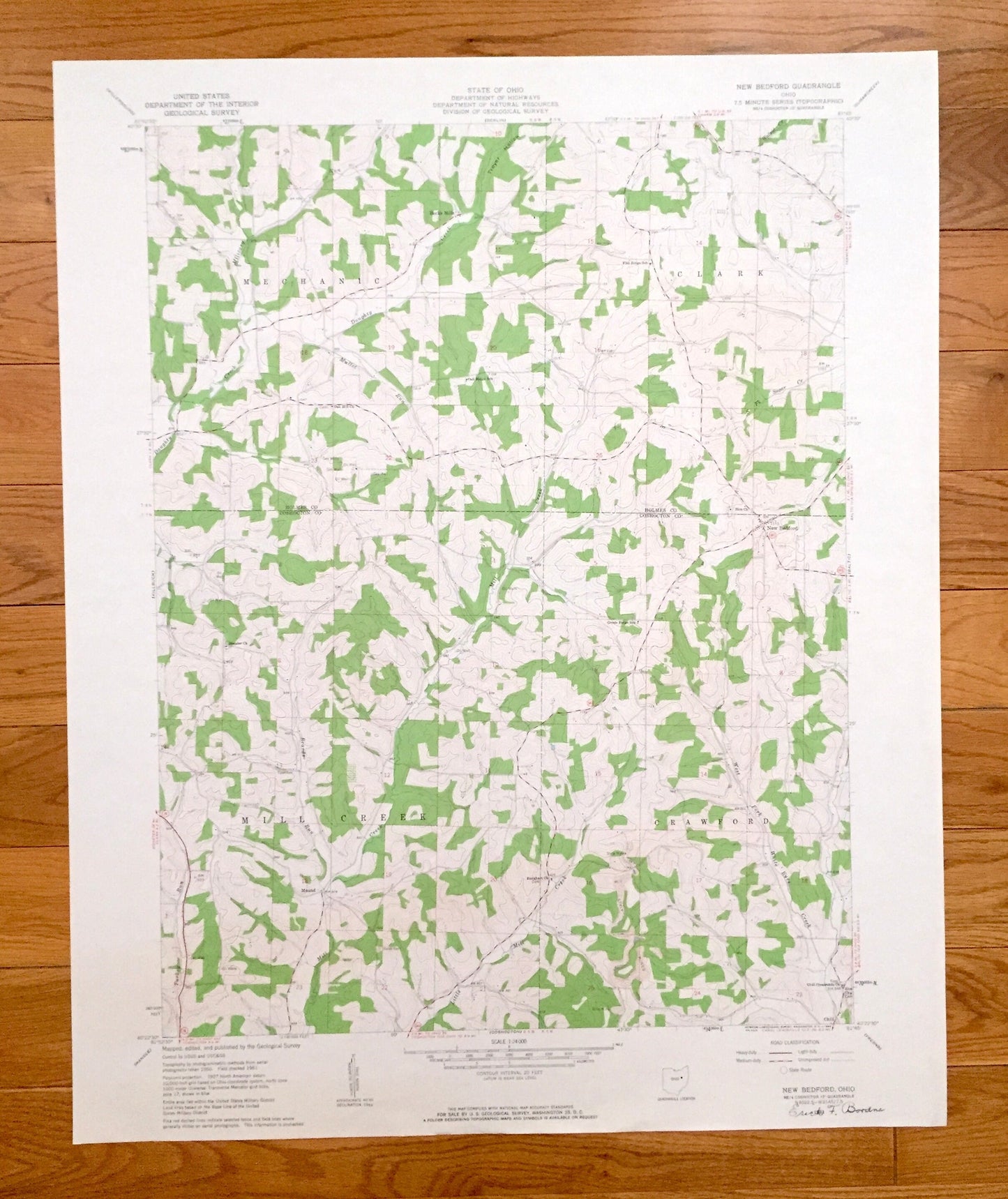 Antique New Bedford, Ohio 1961 US Geological Survey Topographic Map – Holmes, Coshocton County, Mechanic, Mill Creek, Crawford, Clark, OH