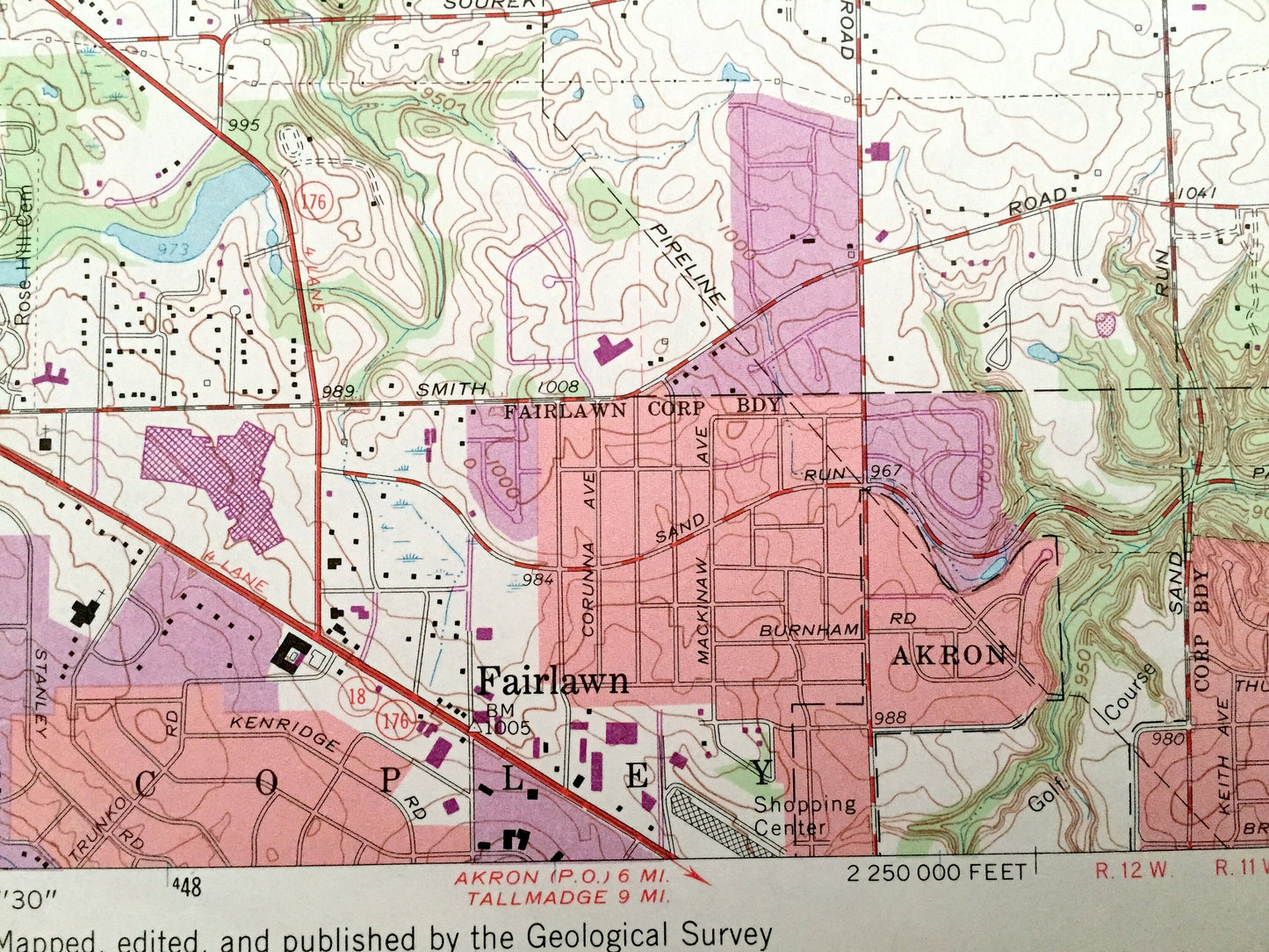 Antique Peninsula, Ohio 1963 US Geological Survey Topographic Map – Summit County, Boston, Bath Northampton Fairlawn Akron Cuyahoga Falls OH