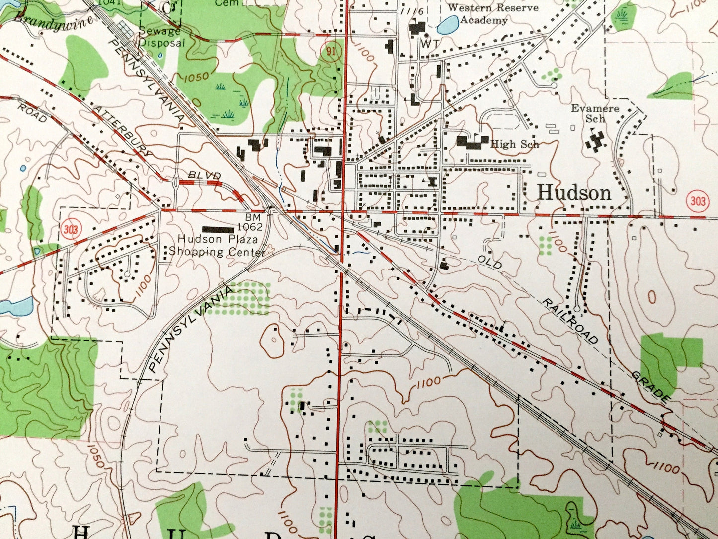 Antique Hudson, Ohio 1963 US Geological Survey Topographic Map – Summit County, Streetsboro, Northampton, Cuyahoga Falls, Franklin, Kent, OH