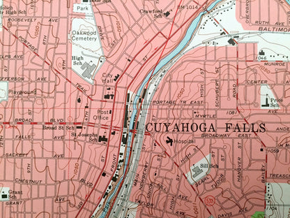 Antique Hudson, Ohio 1963 US Geological Survey Topographic Map – Summit County, Streetsboro, Northampton, Cuyahoga Falls, Franklin, Kent, OH