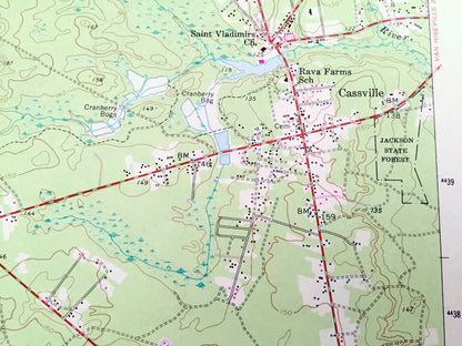 Antique Cassville, New Jersey 1957 US Geological Survey Topographic Map – Jackson, Manchester, Fort Dix, Lakehurst, Monmouth Ocean County NJ