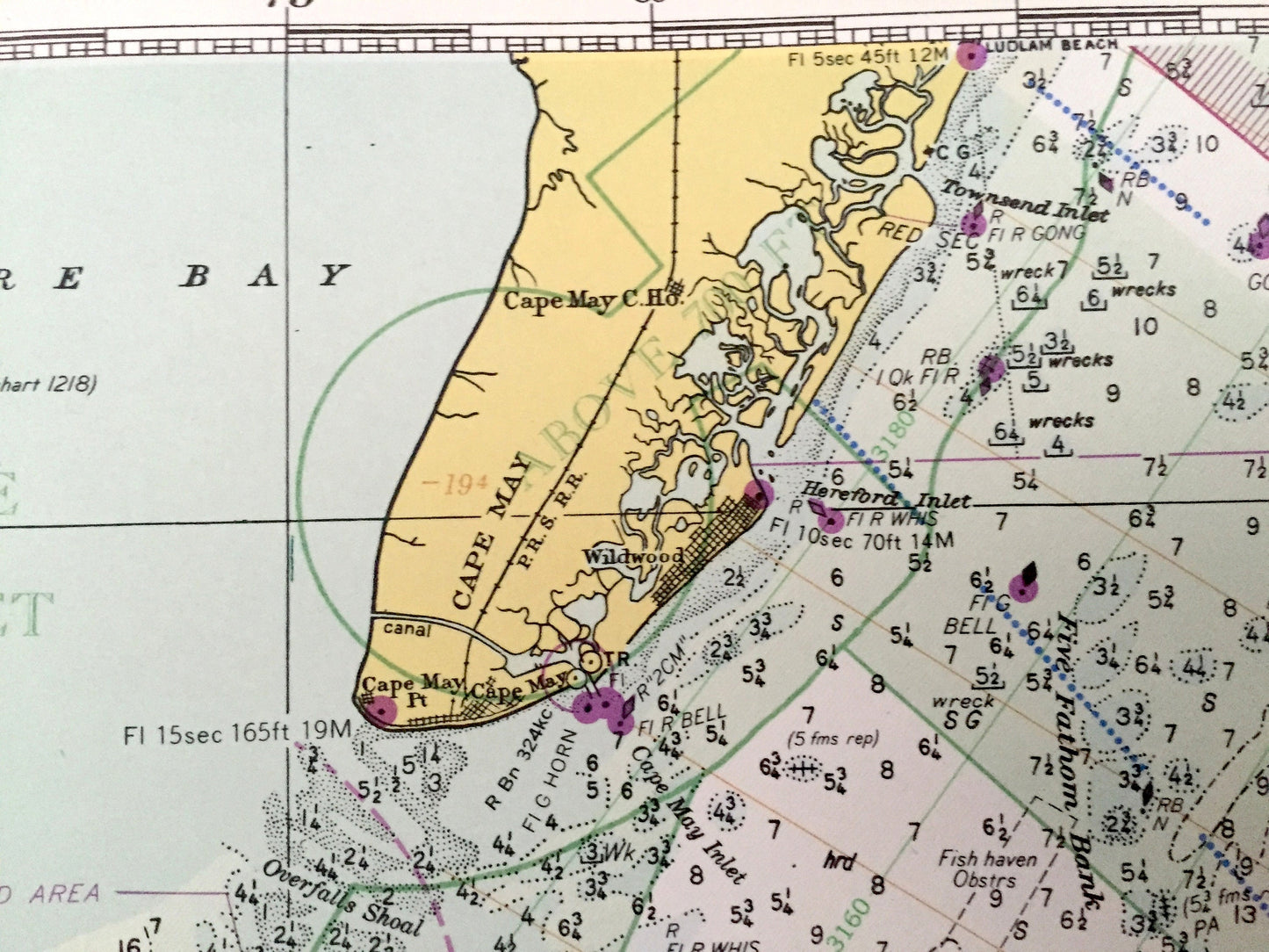 Antique Cape May to Cape Hatteras 1969 US Coast Guard Nautical Map – New Jersey, Delaware, Maryland, Virginia, North Carolina, Bethany Beach