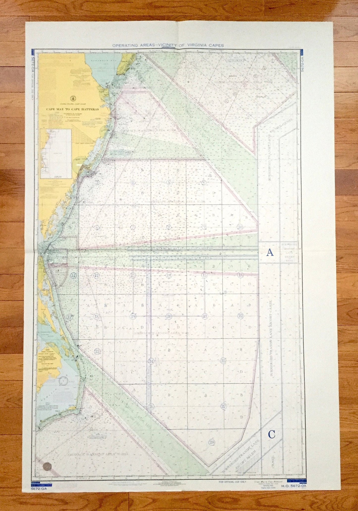 Antique Cape May to Cape Hatteras 1969 US Coast Guard Nautical Map – New Jersey, Delaware, Maryland, Virginia, North Carolina, Bethany Beach
