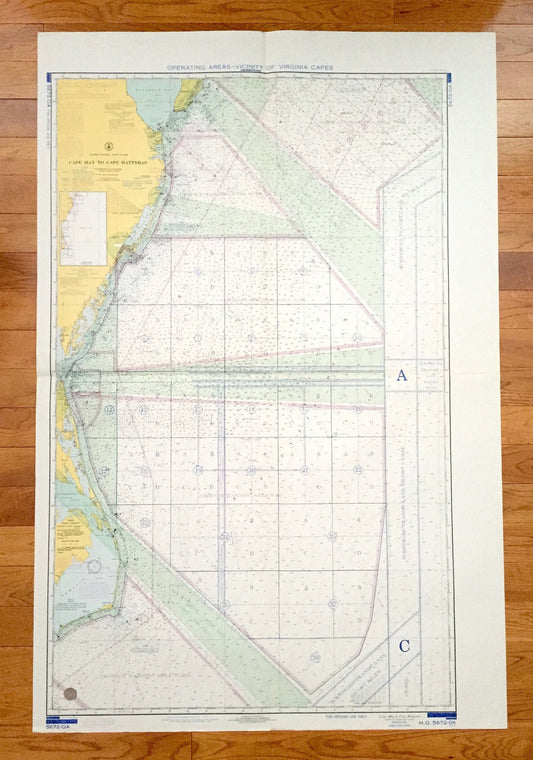 Antique Cape May to Cape Hatteras 1969 US Coast Guard Nautical Map – New Jersey, Delaware, Maryland, Virginia, North Carolina, Bethany Beach