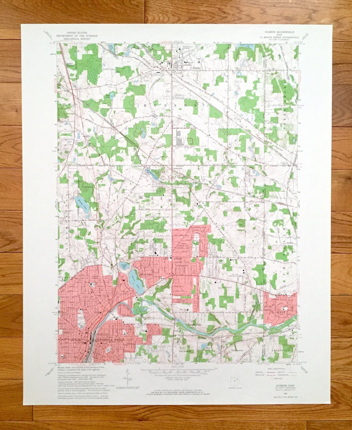 Antique Hudson, Ohio 1963 US Geological Survey Topographic Map – Summit County, Streetsboro, Northampton, Cuyahoga Falls, Franklin, Kent, OH