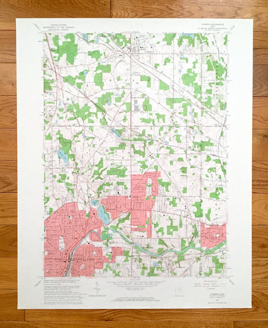 Antique Hudson, Ohio 1963 US Geological Survey Topographic Map – Summit County, Streetsboro, Northampton, Cuyahoga Falls, Franklin, Kent, OH