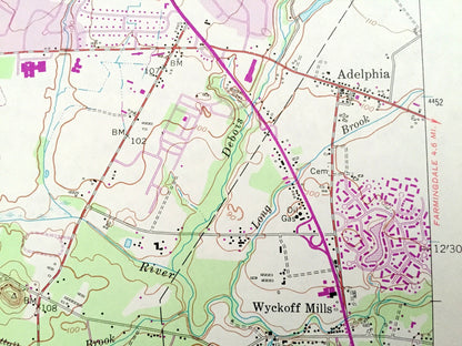 Antique Adelphia, New Jersey 1957 US Geological Survey Topographic Map – Ocean, Monmouth County, Freehold, Manalapan, Howell, Jackson, NJ