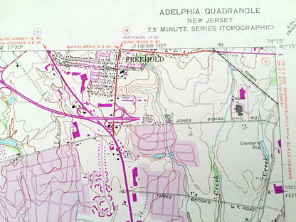 Antique Adelphia, New Jersey 1957 US Geological Survey Topographic Map – Ocean, Monmouth County, Freehold, Manalapan, Howell, Jackson, NJ