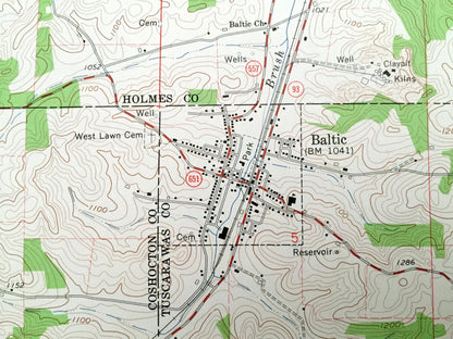 Antique Baltic, Ohio 1961 US Geological Survey Topographic Map – Holmes, Coshocton, Tuscarawas County, Crawford, Bucks, Sugar Creek, OH