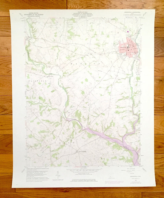 Antique Greenfield, Ohio 1960 US Geological Survey Topographic Map – Highland, Ross County, Madison, Fairfield, Buckskin Paint Creek Lake OH
