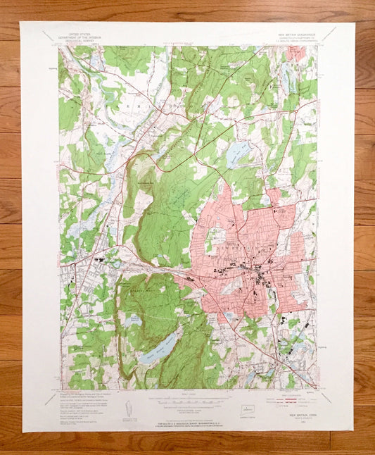 Antique New Britain, Connecticut 1953 US Geological Survey Topographic Map – Hartford County, Farmington, Southington, West Hartford, CT