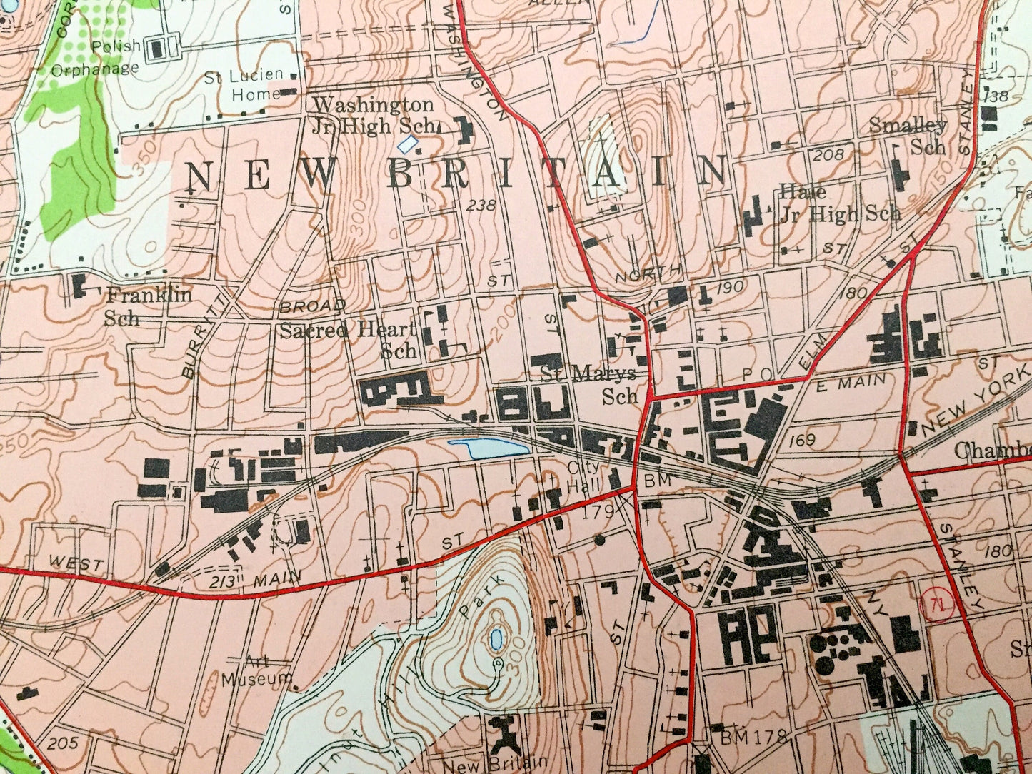 Antique New Britain, Connecticut 1953 US Geological Survey Topographic Map – Hartford County, Farmington, Southington, West Hartford, CT