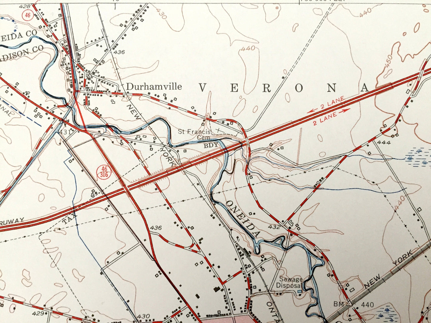 Antique Oneida, New York 1955 US Geological Survey Topographic Map – Oneida, Madison County, Lenox, Verona, Lincoln, Fenner, Smithfield, NY