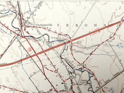 Antique Oneida, New York 1955 US Geological Survey Topographic Map – Oneida, Madison County, Lenox, Verona, Lincoln, Fenner, Smithfield, NY