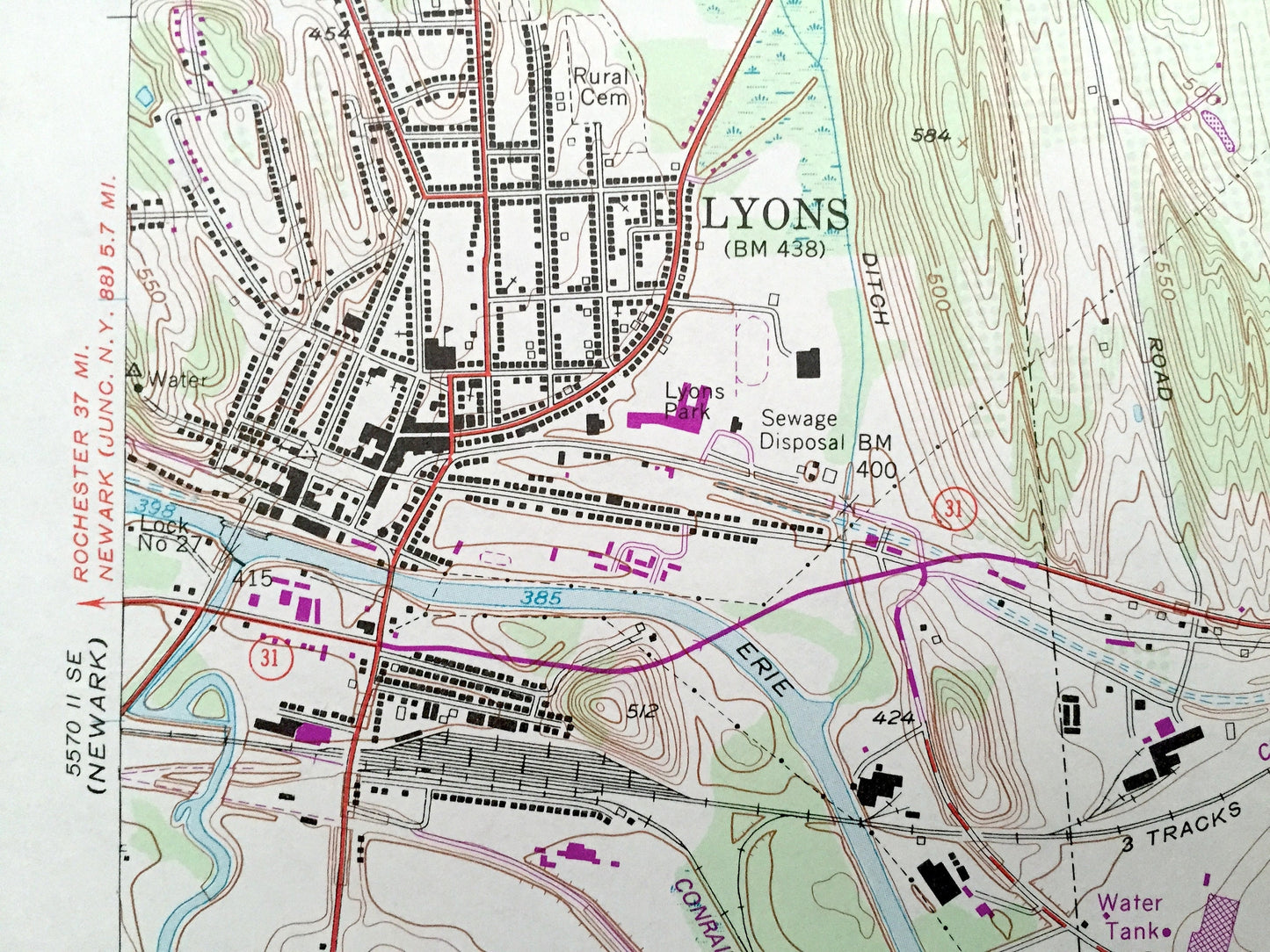 Antique Lyons, New York 1952 US Geological Survey Topographic Map – Wayne, Ontario, Seneca County, Rose, Galen, Junius, Phelps, Clyde, NY