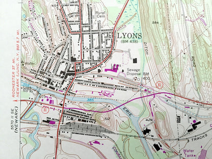 Antique Lyons, New York 1952 US Geological Survey Topographic Map – Wayne, Ontario, Seneca County, Rose, Galen, Junius, Phelps, Clyde, NY