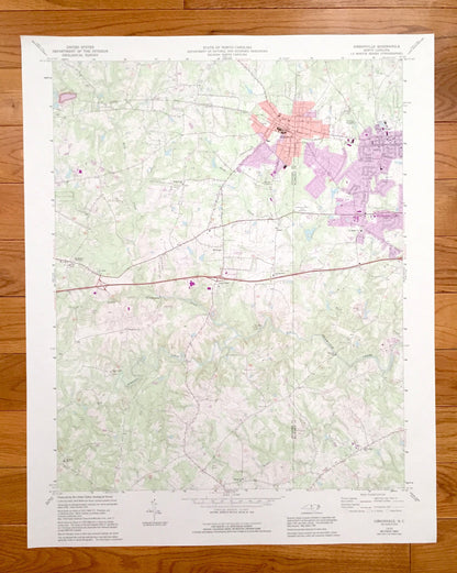 Antique Gibsonville, North Carolina 1970 US Geological Survey Topographic Map – Guilford, Alamance County, Burlington, Sedalia, Whittsett NC