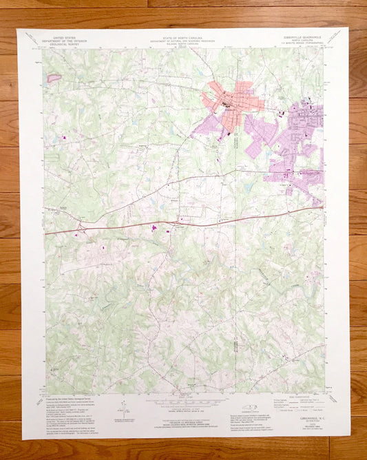 Antique Gibsonville, North Carolina 1970 US Geological Survey Topographic Map – Guilford, Alamance County, Burlington, Sedalia, Whittsett NC