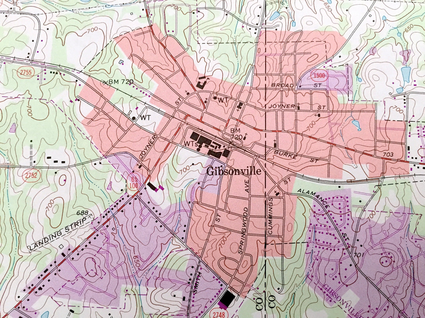 Antique Gibsonville, North Carolina 1970 US Geological Survey Topographic Map – Guilford, Alamance County, Burlington, Sedalia, Whittsett NC