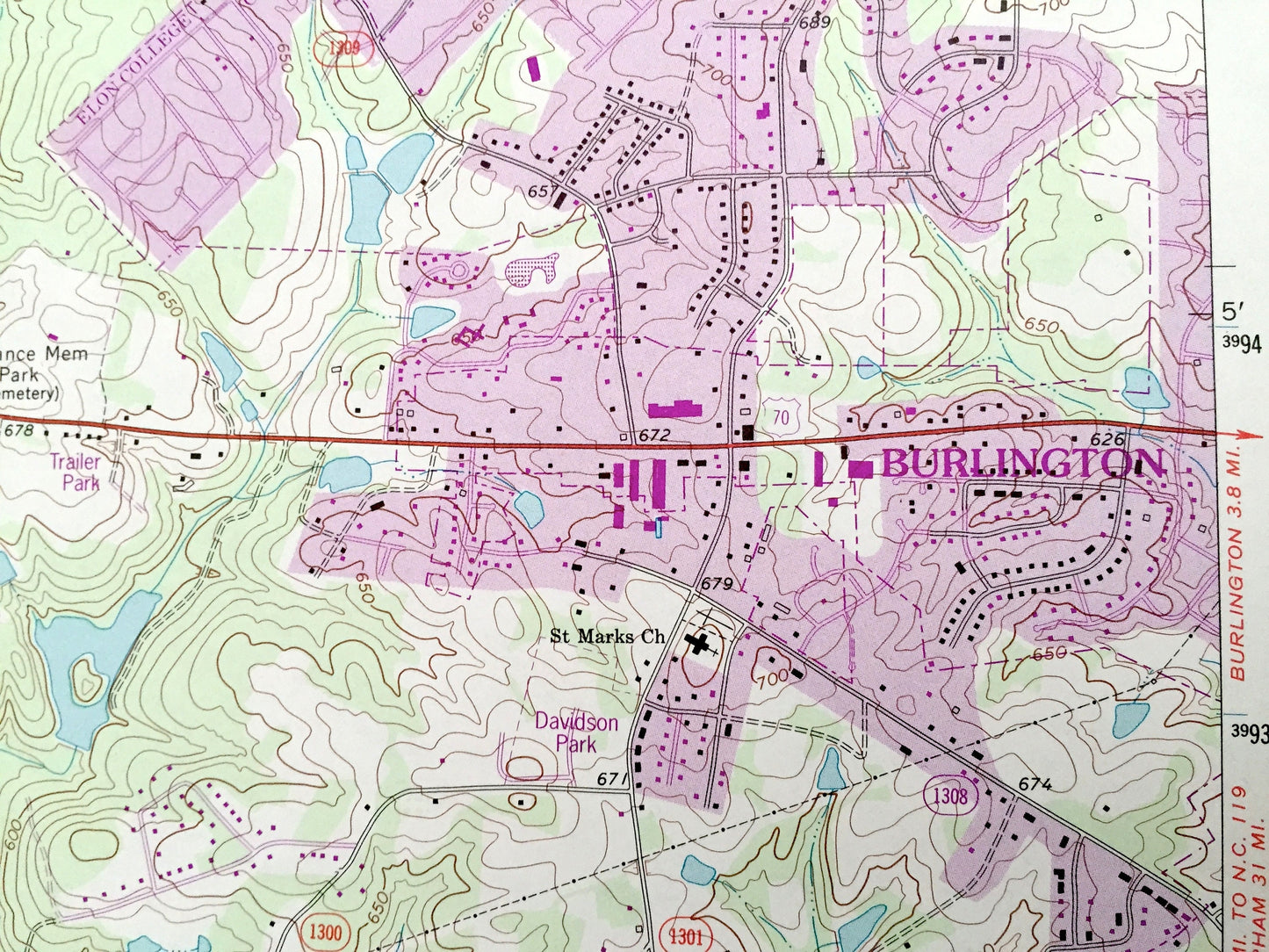 Antique Gibsonville, North Carolina 1970 US Geological Survey Topographic Map – Guilford, Alamance County, Burlington, Sedalia, Whittsett NC
