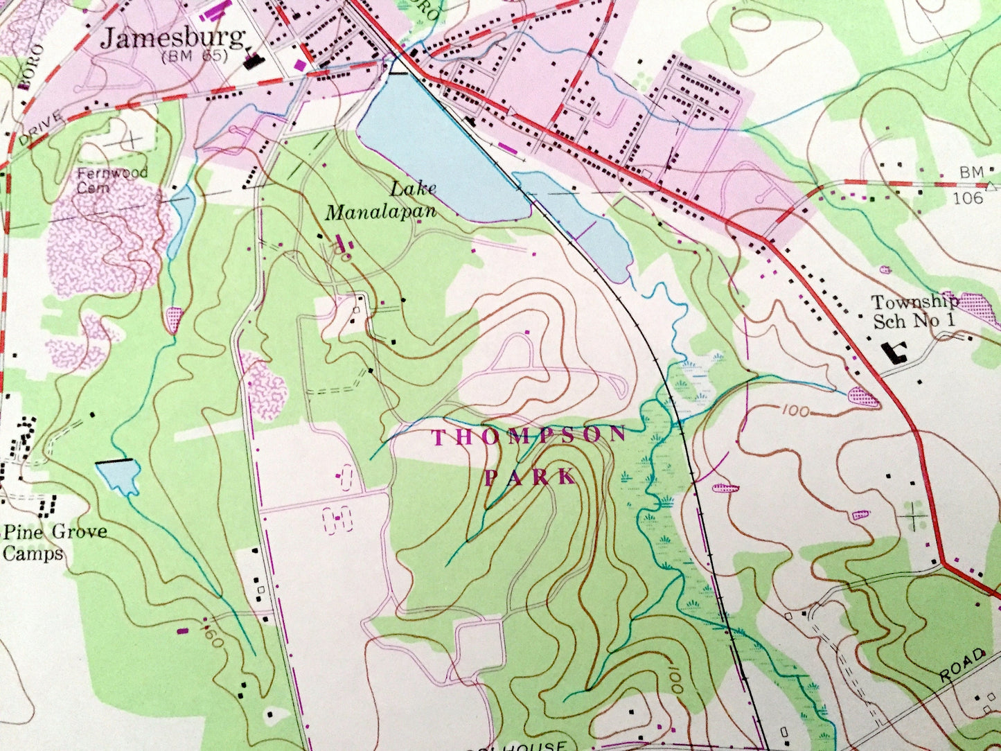 Antique Jamesburg, New Jersey 1953 US Geological Survey Topographic Map – Middlesex, Monmouth County, South Brunswick, Monroe, Millstone, NJ