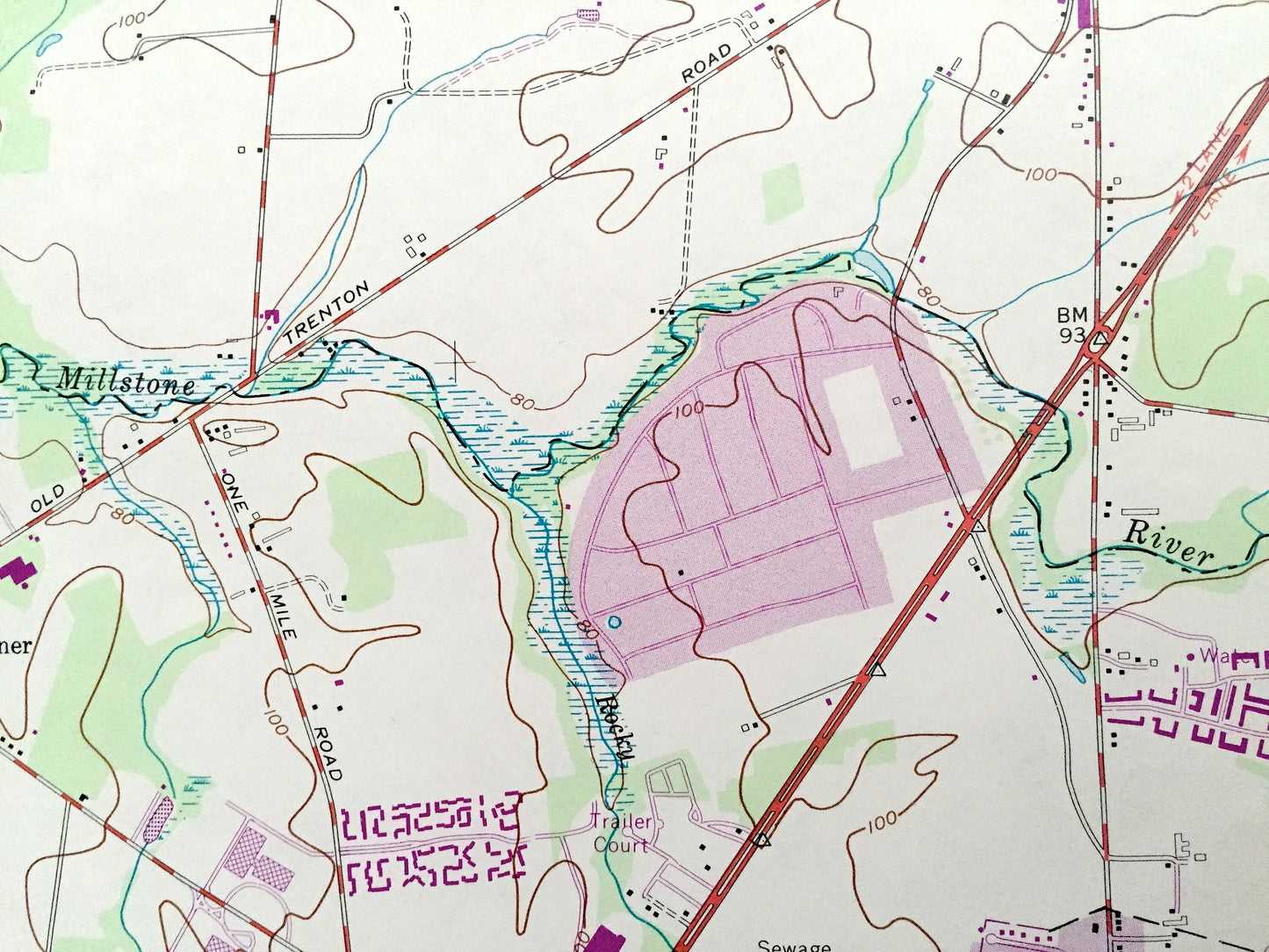 Antique Hightstown, New Jersey 1954 US Geological Survey Topographic Map – Cranbury, South Brunswick, West Windsor, East, Plainsboro, NJ