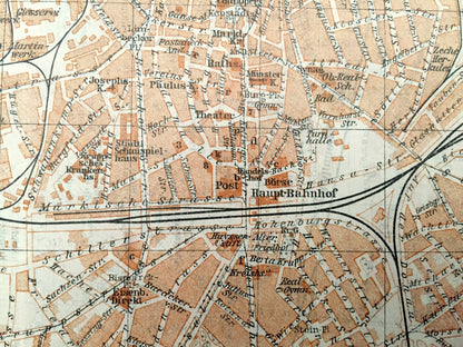 Antique 1925 Essen & Dortmund, Germany Map from Baedekers Guide Atlas – Witten, Annen, Wengren, Hagen, Boele, Kirchende, Herdecke, Syburg