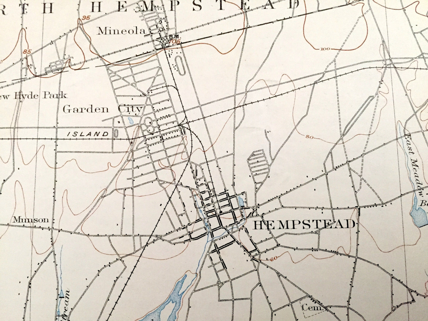 Antique Hempstead, New York 1903 US Geological Survey Topographic Map – Long Island, Nassau County, Freeport, Mineola, Oceanside Woodmere NY
