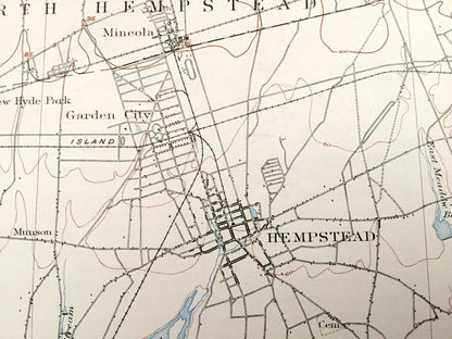 Antique Hempstead, New York 1903 US Geological Survey Topographic Map – Long Island, Nassau County, Freeport, Mineola, Oceanside Woodmere NY