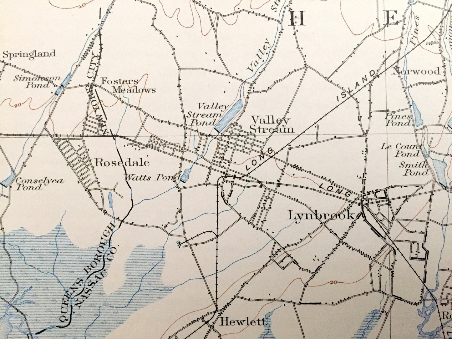 Antique Hempstead, New York 1903 US Geological Survey Topographic Map – Long Island, Nassau County, Freeport, Mineola, Oceanside Woodmere NY