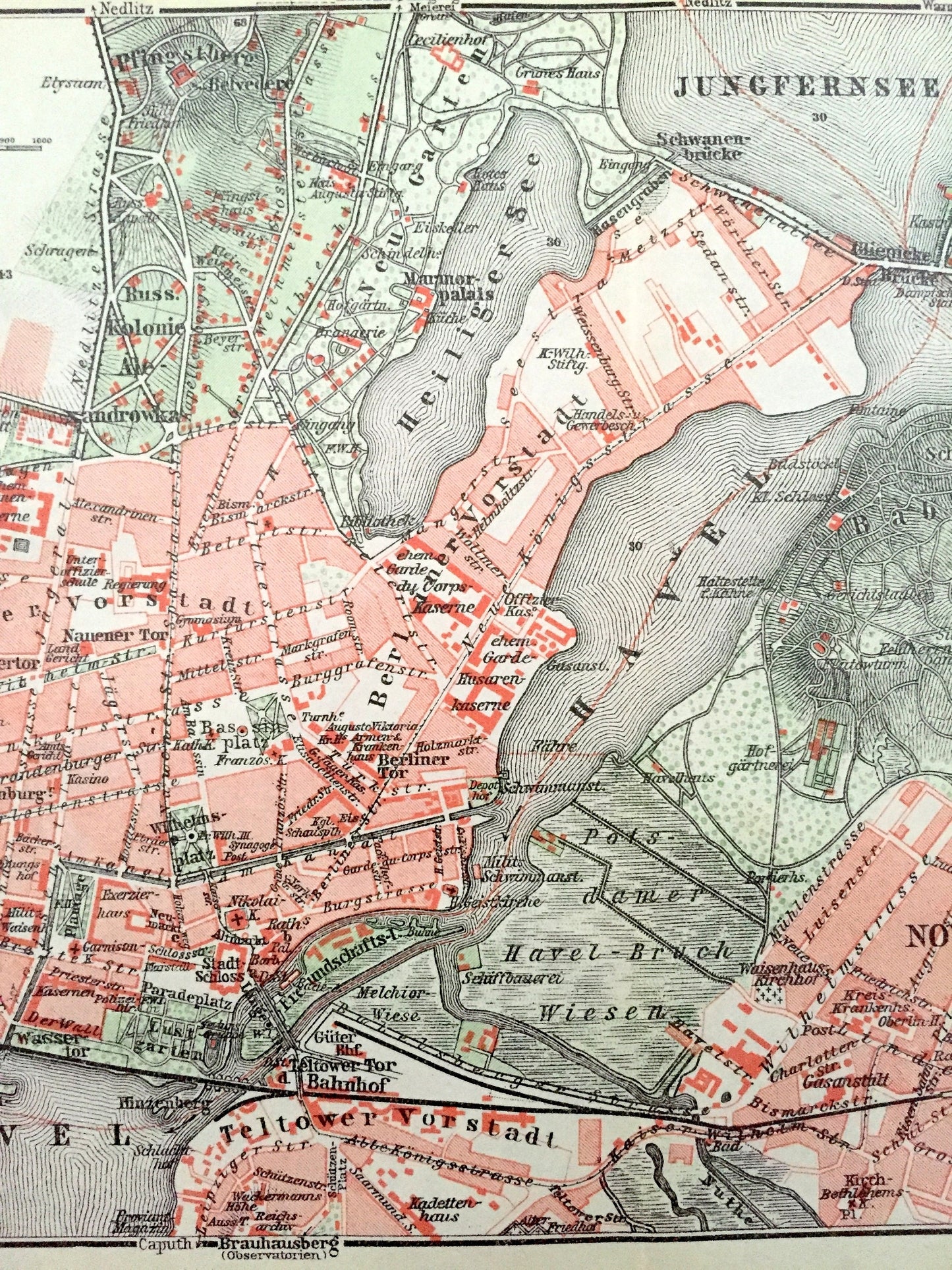 Antique 1925 Umgebung von Potsdam, Germany Map from Baedekers Guide Atlas –Bornstedt, Bornim, Havel, Nowawes, Babelsberg, Jungfernsee