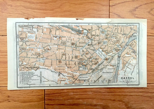 Antique 1925 Cassel, Germany Map from Baedekers Guide Atlas – Waldau, Wolfsanger, Habichts, Wald, Hoof, Weimar, Niederzwehren, Simmerhausen