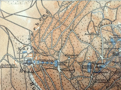 Antique 1925 Wilhelmshohe, Germany Map from Baedekers Guide Atlas – Schloss, Karlsberg, Seeberg, Wahlershausen, Der Lac, Lowenburg, Cassel
