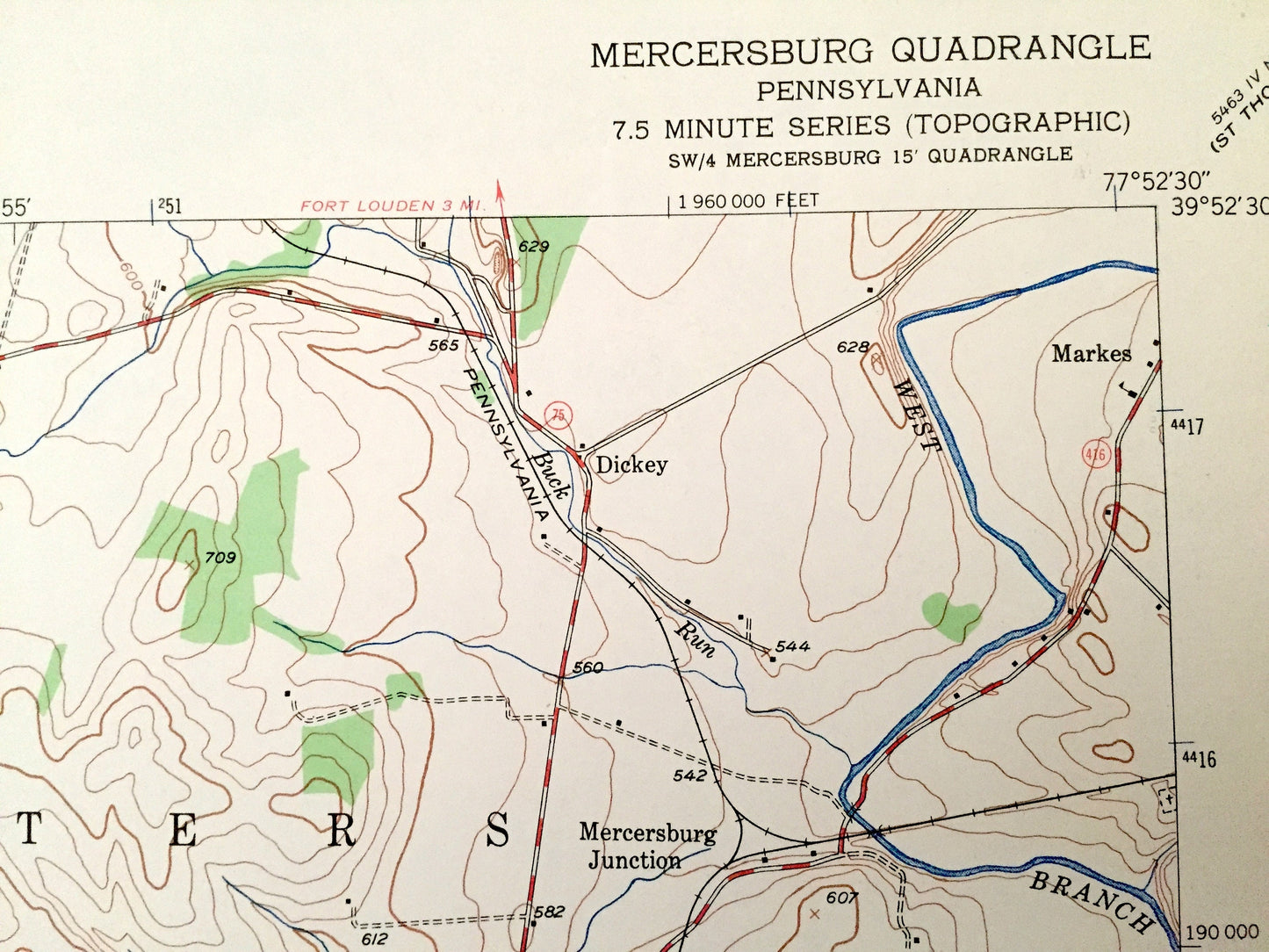 Antique Mercersburg, Pennsylvania 1943 US Geological Survey Topographic Map – Fulton, Franklin County, Tuscarora, Cove Mountain, Gap, PA