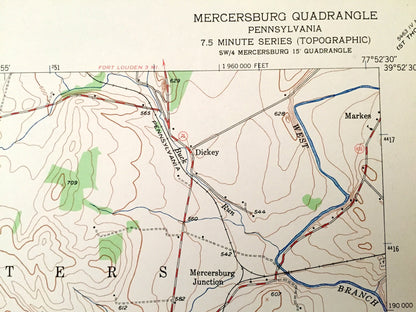 Antique Mercersburg, Pennsylvania 1943 US Geological Survey Topographic Map – Fulton, Franklin County, Tuscarora, Cove Mountain, Gap, PA