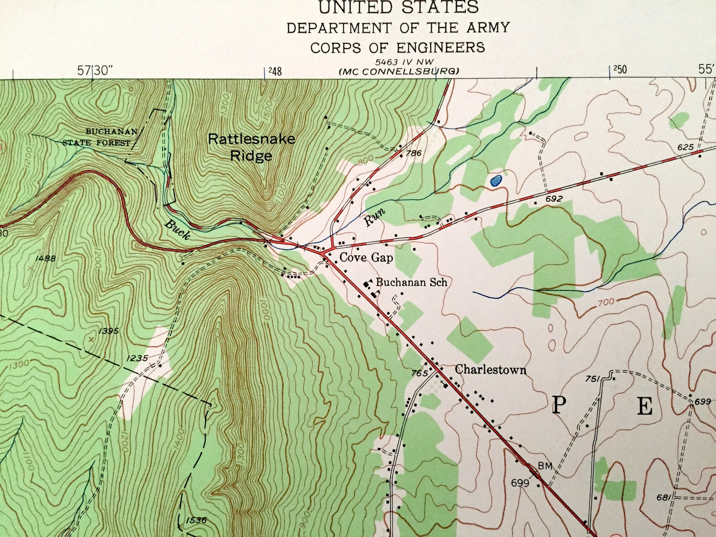 Antique Mercersburg, Pennsylvania 1943 US Geological Survey Topographic Map – Fulton, Franklin County, Tuscarora, Cove Mountain, Gap, PA