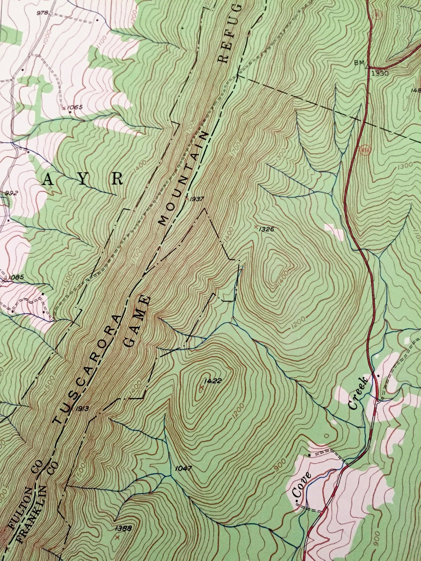 Antique Mercersburg, Pennsylvania 1943 US Geological Survey Topographic Map – Fulton, Franklin County, Tuscarora, Cove Mountain, Gap, PA