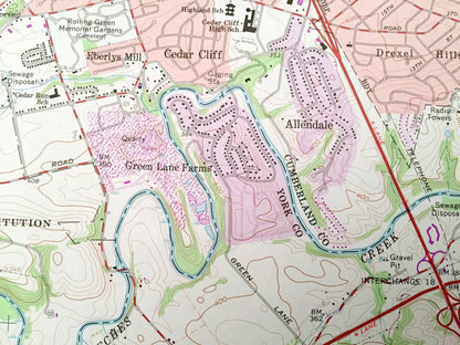 Antique Lemoyne, Pennsylvania 1963 US Geological Survey Topographic Map – Cumberland, York County, Shiremanstown, Bowmansdale, Lisburn, PA