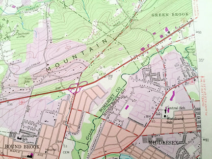 Antique Bound Brook, New Jersey 1955 US Geological Survey Topographic Map – Somerset, Middlesex County, Warren, Hillsborough, Franklin, NJ
