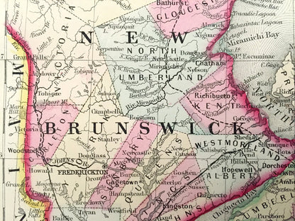 Antique 1867 Nova Scotia, New Brunswick, Prince Edward Island & Cape Breton Island, Canada Map by S.A. Mitchell – Halifax, St John, Magdalen