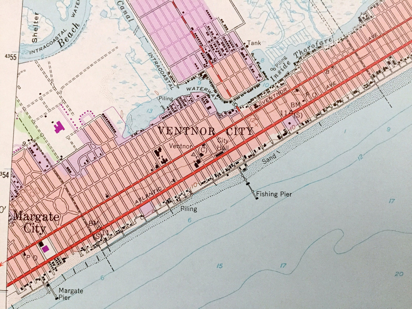Antique Atlantic City, New Jersey 1952 US Geological Survey Topographic Map — Atlantic County, Margate City, Ventnor City, Heights, Shore NJ