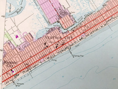 Antique Atlantic City, New Jersey 1952 US Geological Survey Topographic Map — Atlantic County, Margate City, Ventnor City, Heights, Shore NJ