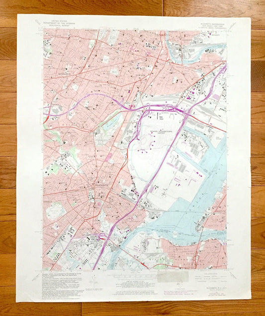 Antique Elizabeth, New Jersey 1967 US Geological Survey Topographic Map – Union, Essex, Hudson, Richmond County, Staten Island Newark NJ NY