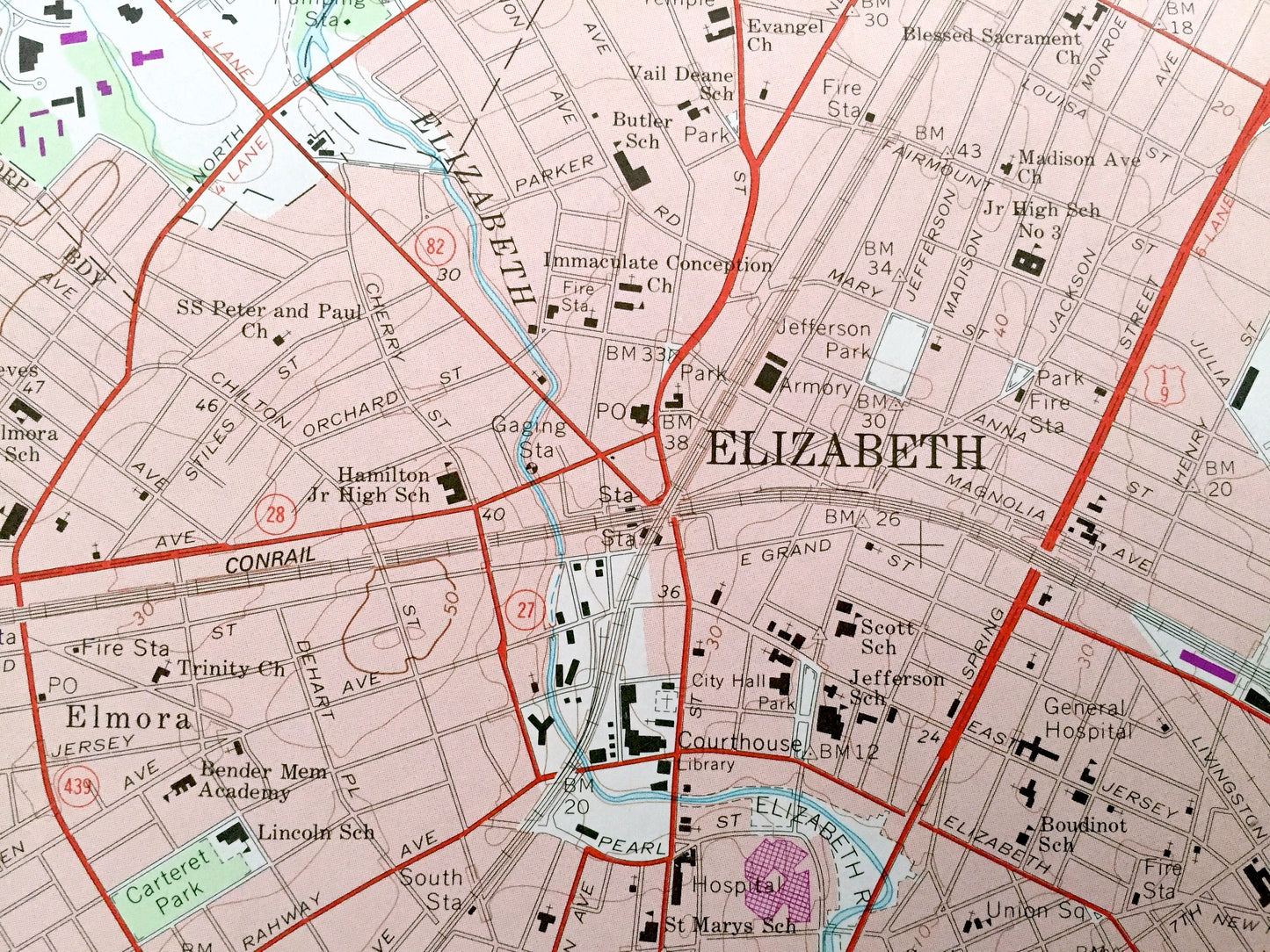 Antique Elizabeth, New Jersey 1967 US Geological Survey Topographic Map – Union, Essex, Hudson, Richmond County, Staten Island Newark NJ NY