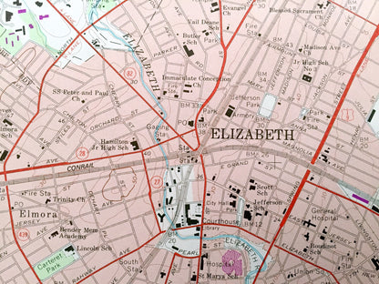Antique Elizabeth, New Jersey 1967 US Geological Survey Topographic Map – Union, Essex, Hudson, Richmond County, Staten Island Newark NJ NY